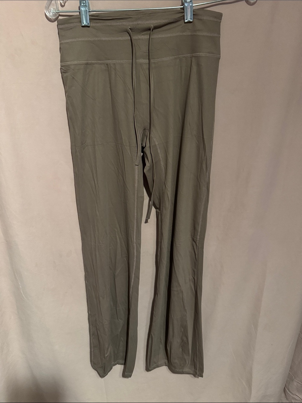 High-Waist Drawstring Flare Pants - Olive